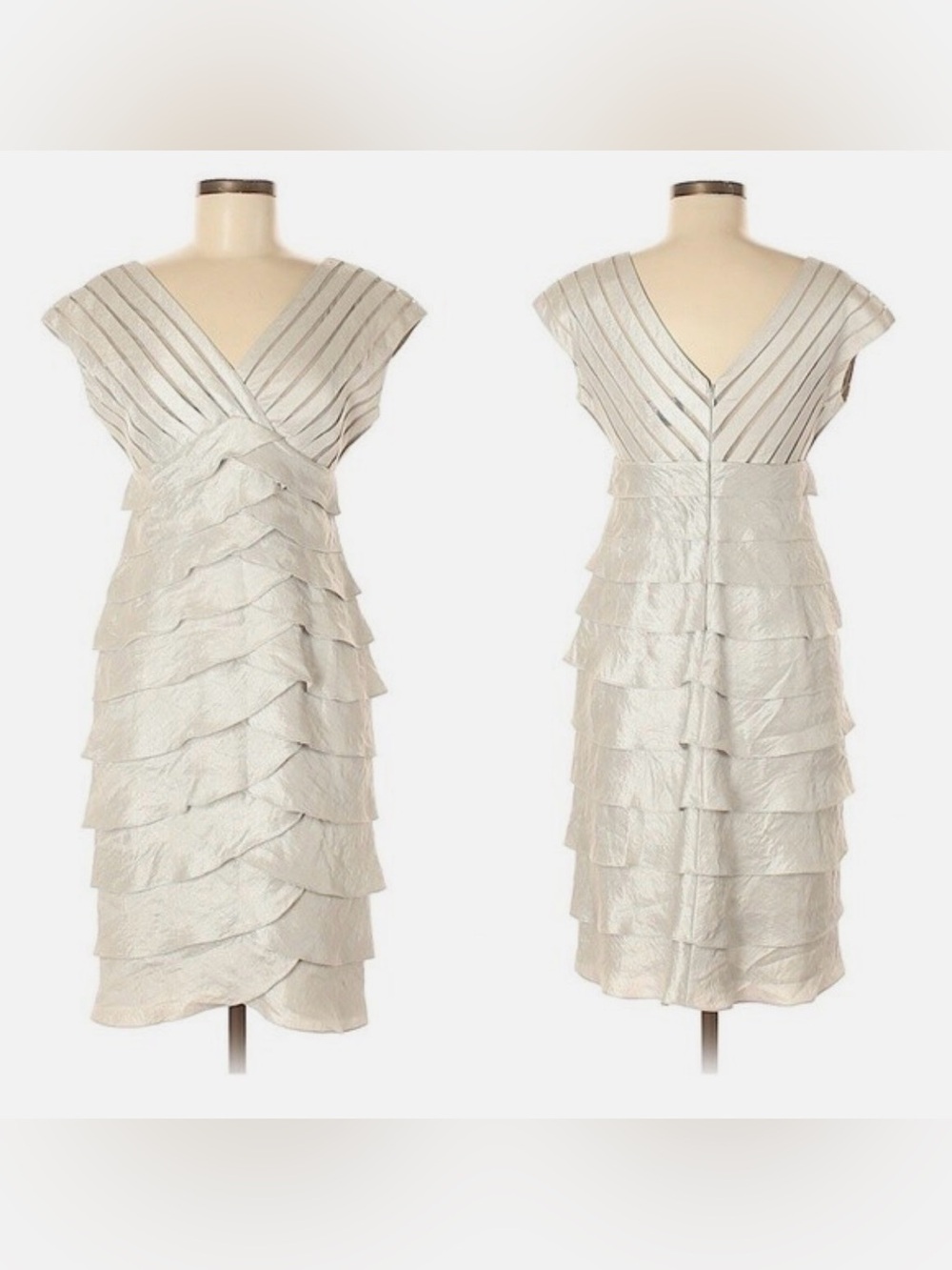 Adrianna Papell Gold Tiered VNeck Midi Dress Mother of the Bride Groom Wedding